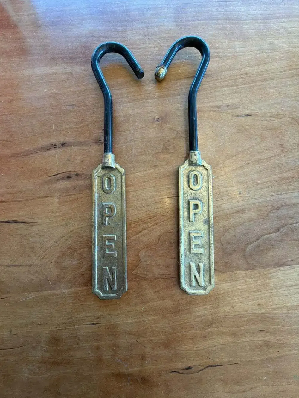 Vintage Solid Brass Open / Closed Fireplace Damper Pull Hooks Pair
